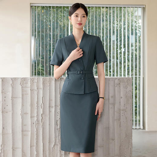 IWY/夏季短袖V领显瘦职业套裙女气质时尚正式场合接待西服正装25CS578 商品图1