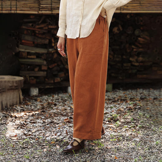绽放女装478朵/【大山的褶皱】重磅斜纹亚麻半松紧腰九分裤休闲裤 商品图1