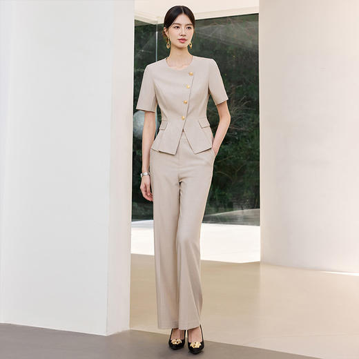 IWY/燕麦色短袖西装套装女夏季高级感正式场合接待职业装工作服25CP801 商品图3