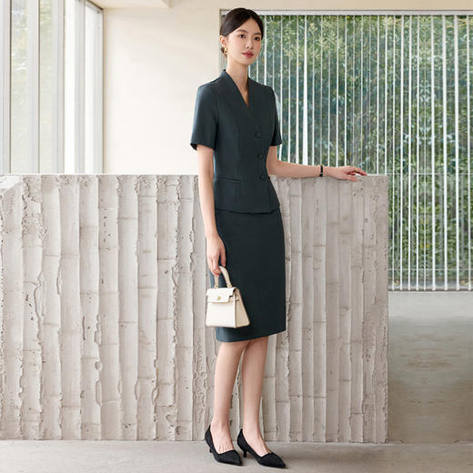 IWY/夏季短袖V领显瘦职业套裙女气质时尚正式场合接待西服正装25CS578 商品图5
