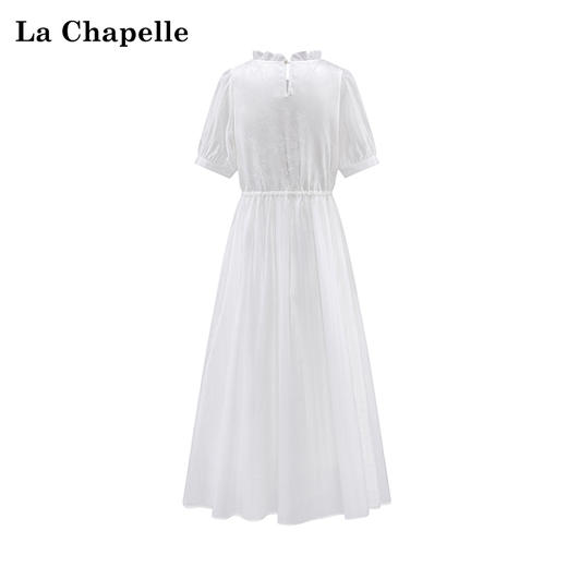 会员福利【莱赛尔+刺绣提花】拉夏贝尔/La Chapelle原299+花边立领提花新中式短袖中长款连衣裙夏季 商品图2