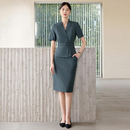 IWY/夏季短袖V领显瘦职业套裙女气质时尚正式场合接待西服正装25CS578 商品图2