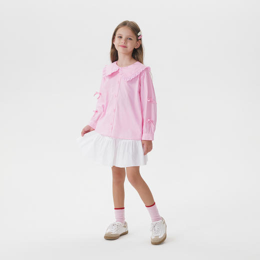 马克珍妮女童花边娃娃领蝴蝶结衬衫儿童衬衣2025年秋装新款551671 商品图2