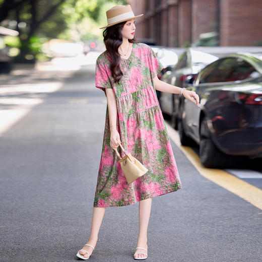 气质V领收腰显瘦，洋气减龄时尚碎花裙子HR-NYMYZ5108 商品图1