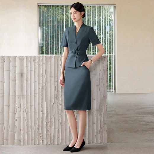 IWY/夏季短袖V领显瘦职业套裙女气质时尚正式场合接待西服正装25CS578 商品图3