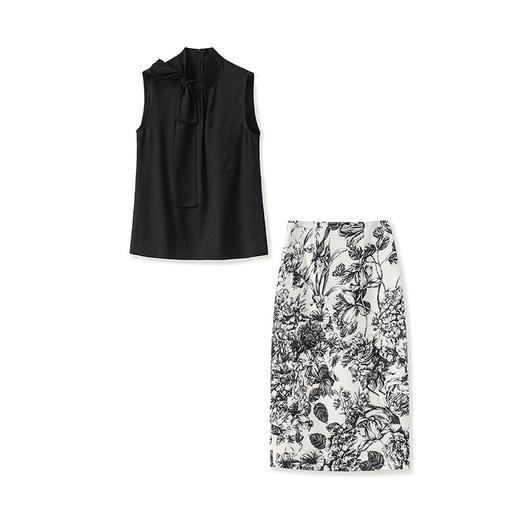 「高货wl」全新升级【铂金会员312/天猫419/差价107】(99341)洛诗琳法式复古蝴蝶结系带领无袖上衣印花半身裙两件套 商品图4