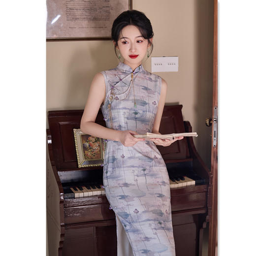 SC11050时尚改良年轻少女款中长小个子旗袍2025春新款苎麻无袖旗袍 商品图2