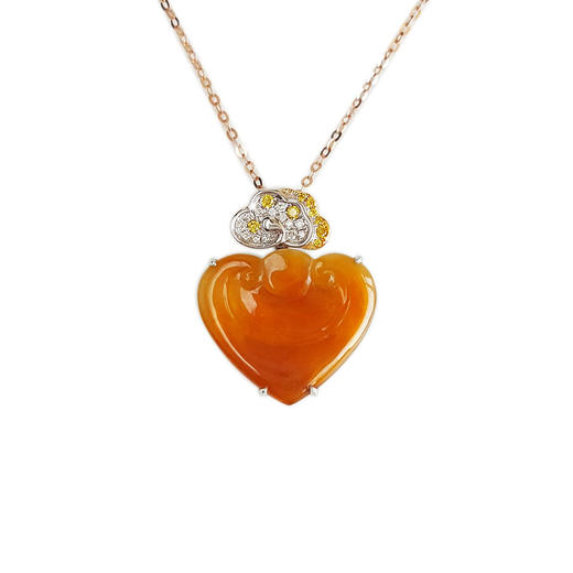 【天然正品】A货翡翠AU750白金镶钻镶天然细腻冰种元宝造型（招财进宝）黄翡吊坠项链22.0*18.2*5.5MM（皆取最大值）女士现售价：4780！310725XY21 商品图0