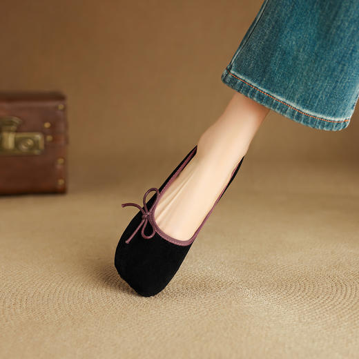 OLDK1676真皮羊皮蝴蝶结拼色浅口单鞋女款2025新款春秋女鞋磨砂软底奶奶鞋 商品图3