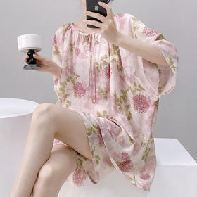 短袖棉绸睡衣新中式国风加大码宽松棉绸薄款可爱家居服套装可外穿