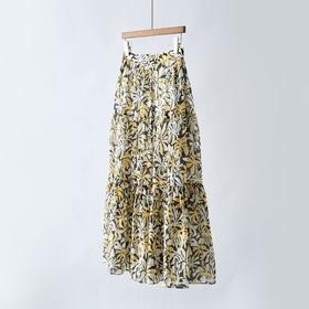 「自」全新升级【铂金会员220/天猫299/差价79】(12111)洛诗琳2025夏新款天丝亚麻高腰法式印花半身裙女