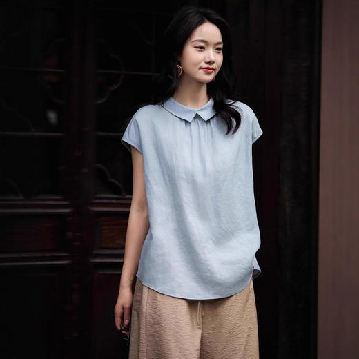 气质简约通勤纯色娃娃领小衫设计感时尚别致无袖衬衫女2025夏新款 商品图3