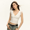 Ariseism 美式复古设计感白色蕾丝V领短袖T恤女夏季修身显瘦上衣 商品缩略图1
