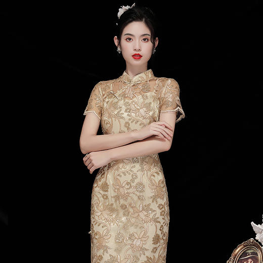 「自」全新升级【铂金会员367/天猫499/差价132】(13136)洛诗琳新中式重工刺绣连衣裙2025夏季新款国风改良旗袍裙女 商品图4