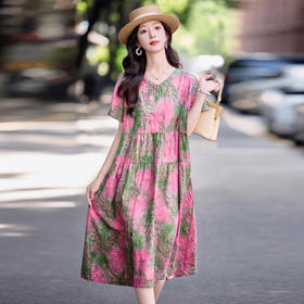 气质V领收腰显瘦，洋气减龄时尚碎花裙子HR-NYMYZ5108