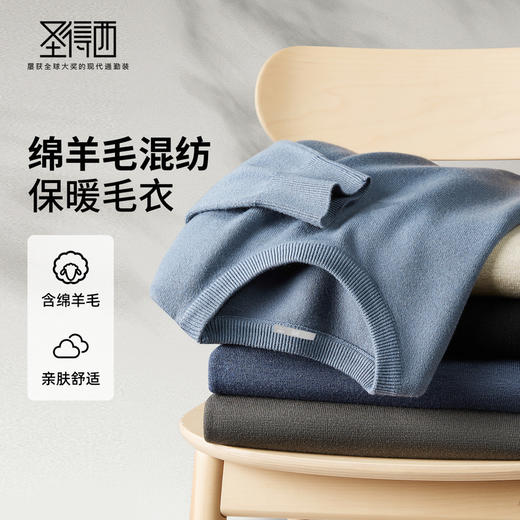 【含羊毛&含莱赛尔】圣得西男款圆领套头针织毛衫2025年秋季新款 商品图0