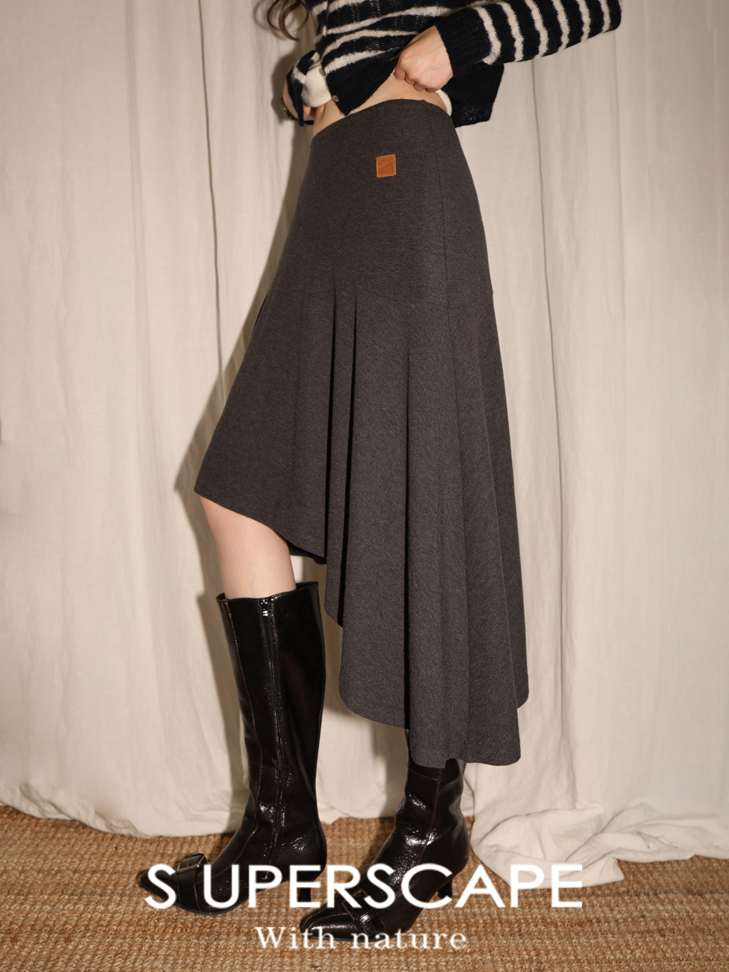 【8/6新品】素舶莱赛尔绵羊毛柔感不规则下摆松紧腰针织半裙