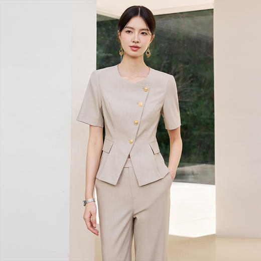 IWY/燕麦色短袖西装套装女夏季高级感正式场合接待职业装工作服25CP801 商品图1