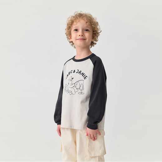 马克珍妮男童山系露营小松鼠长袖T恤 宝宝撞色上衣秋装新品551118 商品图1