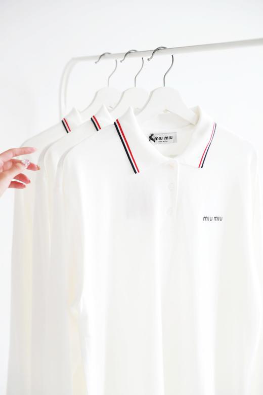 小香风刺绣polo衫，条纹复古长袖。胸口小标翻领长袖PoloC080158 商品图4