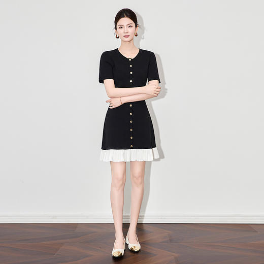 「高货wl」全新升级【铂金会员330/天猫439/差价109】(94113)洛诗琳法式千金拼接连衣裙2025夏季优雅小香风针织百褶裙 商品图1