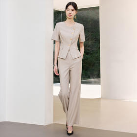 IWY/燕麦色短袖西装套装女夏季高级感正式场合接待职业装工作服25CP801
