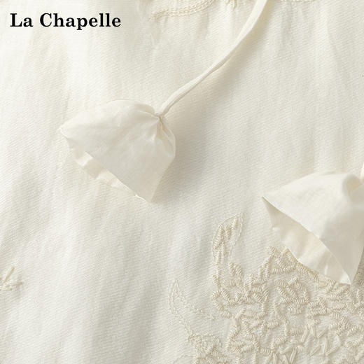 会员福利【天丝莱赛尔+刺绣】会拉夏贝尔/La Chapelle圆领立体蝴蝶系带七分袖小衫上衣2025年新款 商品图3