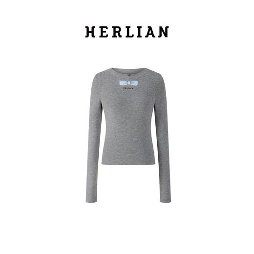 HERLIAN2025年秋季新品女士格纹拼接蝴蝶结设计针织打底衫 商品图4