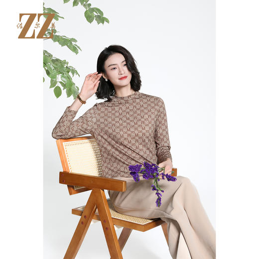 佐尔美修身显瘦长袖字母图案立领内搭百搭针织工艺衫女M43CC29 商品图3