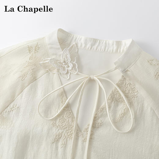 会员福利【天丝莱赛尔+刺绣】会拉夏贝尔/La Chapelle圆领立体蝴蝶系带七分袖小衫上衣2025年新款 商品图4