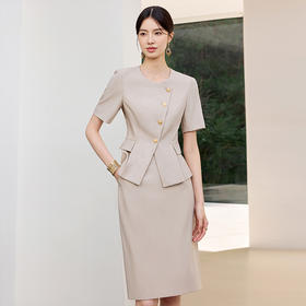 IWY/气质燕麦色短袖西装套裙女正式场合接待工作服干练职业裙装25CS801