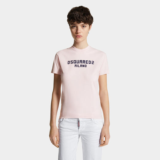 DSQUARED2 女士字母徽标印花棉质圆领短袖T恤 粉色 S75GD0471 D20020 973 商品图1