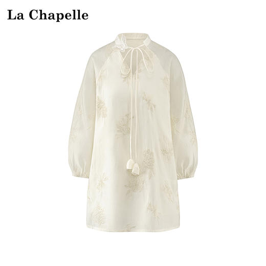 会员福利【天丝莱赛尔+刺绣】会拉夏贝尔/La Chapelle圆领立体蝴蝶系带七分袖小衫上衣2025年新款 商品图1