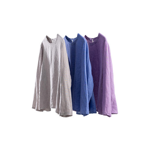 绽放女装491朵/【大山的褶皱】士林色织亚麻A褶长袖梭织T恤打底衫 商品图4