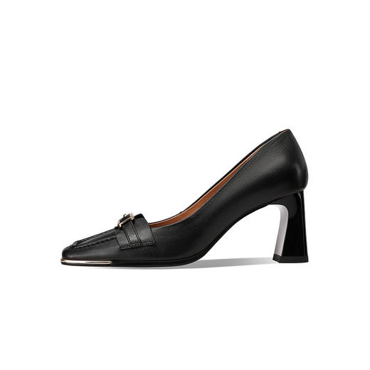 【预售5天】时尚真皮金属方头浅口单鞋女粗跟春秋新款百搭高跟鞋通勤工作鞋H3717 商品图4