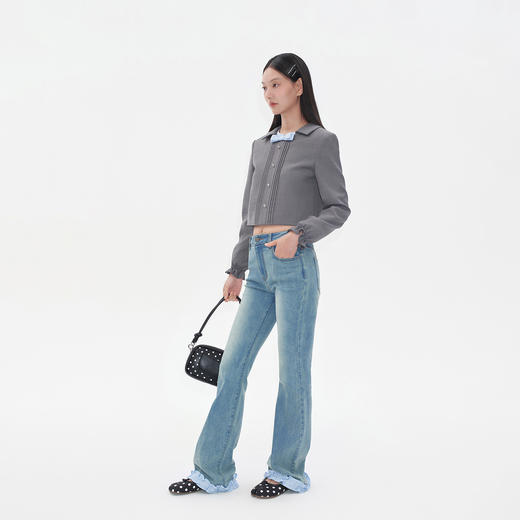 HERLIAN2025年秋季新品女士裤脚拼接设计中腰微喇牛仔裤 商品图1