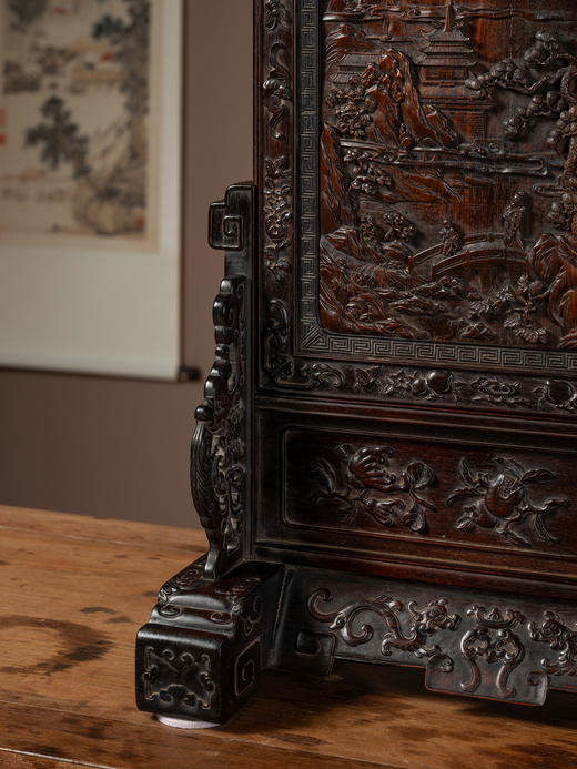 清中期	红木满工雕携琴访友山水人物插屏 商品图3