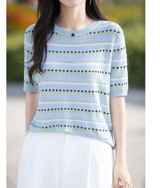 圆领温婉天丝莱赛尔针织短袖提花衫 商品图11