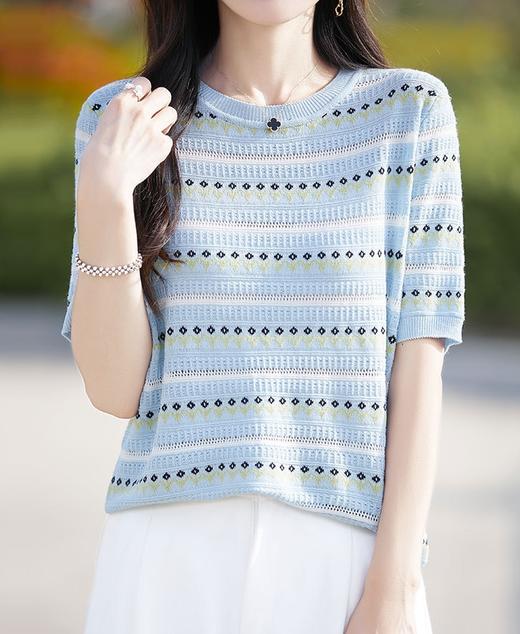 圆领温婉天丝莱赛尔针织短袖提花衫 商品图12