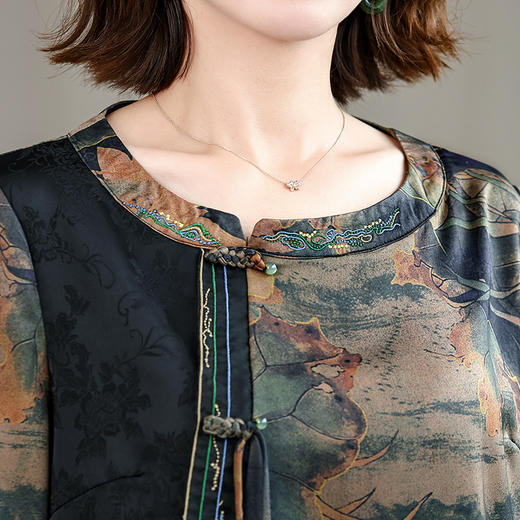 XYG9621 2025夏季新款复古香云纱印花宽松阔腿裤高端洋气妈妈两件套女装 商品图1