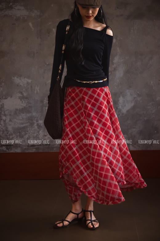 【门店同款】ENJOY秋季“光阴序语”格子长半裙 164247878 商品图0