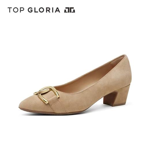 汤普TOPGLORIA女鞋气质尖头粗跟单鞋400010S 商品图0