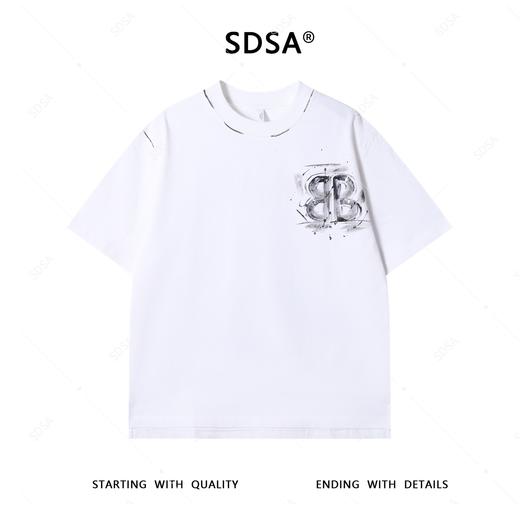 T4436SDSA夏季新款男士痞帅潮牌简约手绘字母泼墨设计圆领短袖T恤时尚 商品图1
