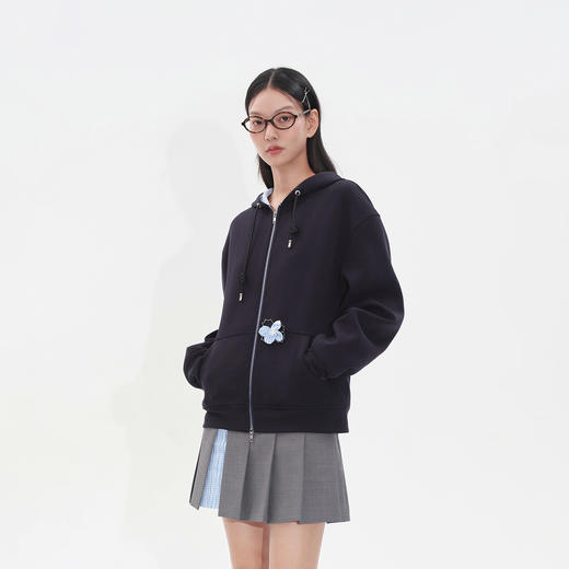 HERLIAN2025年早秋新品女士格纹拼接可拆卸花瓣装饰卫衣 商品图3