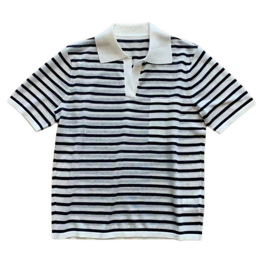 明星同款！柜面1.2K！2025新款天丝亚麻黑白条纹翻领轻薄针织衫洋气女款！ 商品图4