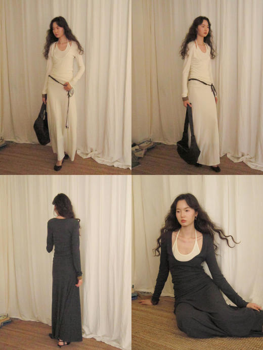 【8/6新品】素舶莱赛尔绵羊毛柔感假两件堆叠针织连衣裙/巨显瘦 商品图2