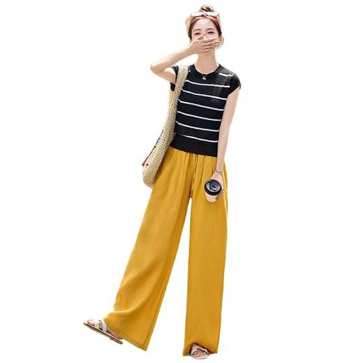 【预售3天】休闲时尚条纹针织上衣高腰阔腿裤套装2025夏季新款高级感两件套ZYI6366 商品图4