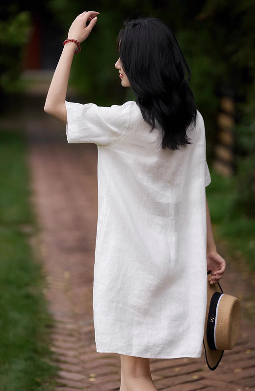 FXA 25831 苎麻蕾丝圆领直筒裙 商品图2