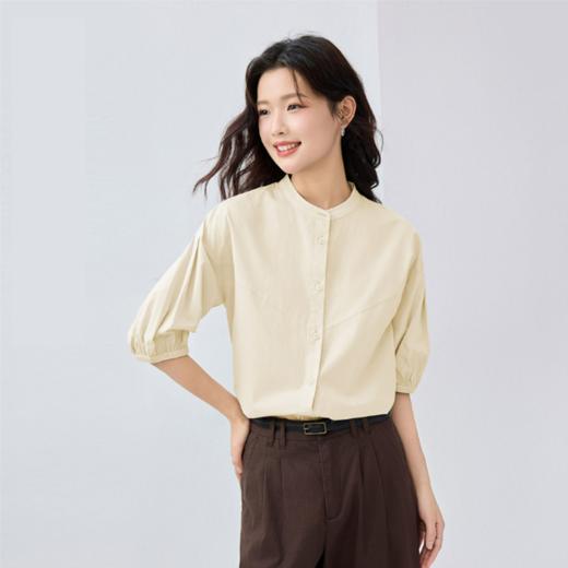 佐丹奴25年新款女装纯棉府绸小立领破骨泡泡中袖梭织衬衫13345311 商品图0