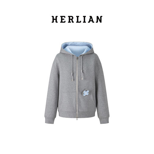 HERLIAN2025年早秋新品女士格纹拼接可拆卸花瓣装饰卫衣 商品图4